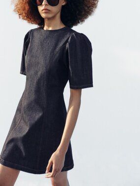 NWT ZARA Z1975 PUFF SLEEVE MINI DENIM DRESS M, S